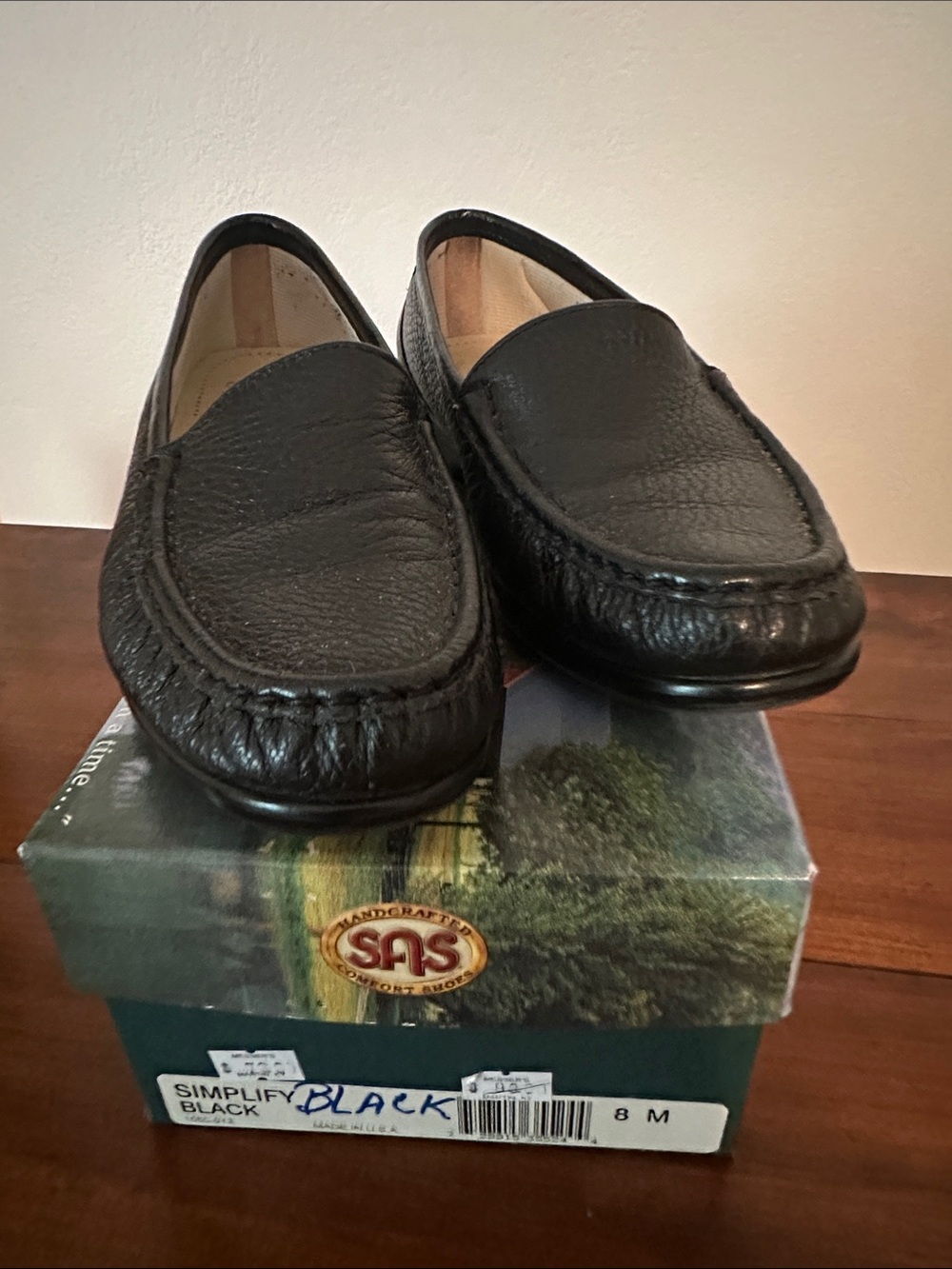 SAS Black Leather Slip-On Loafers for Men